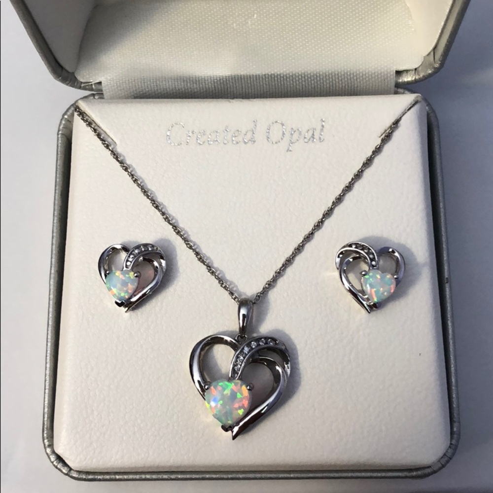 Sterling silver opal necklace and earring set